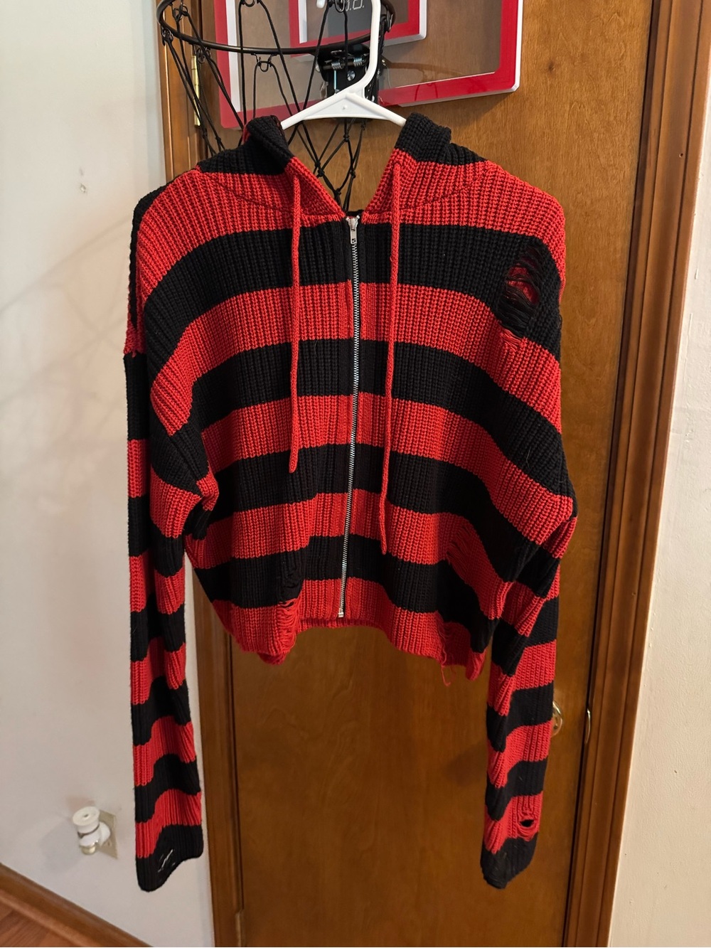 Red & Black Striped Zip Hoodie